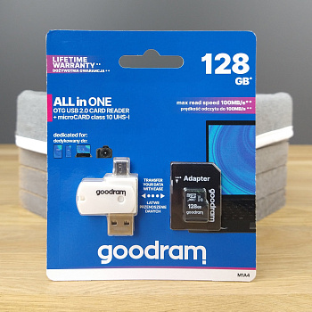 Карта памяти GoodRAM MicroSDXC 128GB 10 Class UHS-I c адаптером и OTG-ридером (M1A4-1280R12)